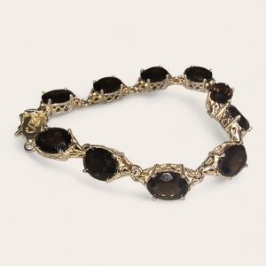 Smoky Quartz And Sterling Silver Tennis Or Line Link Bracelet